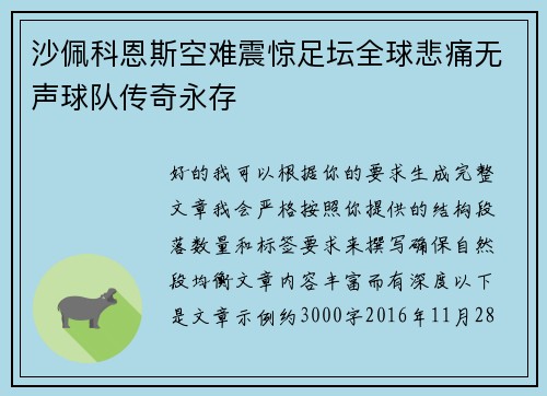 沙佩科恩斯空难震惊足坛全球悲痛无声球队传奇永存